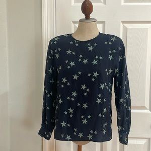 Vintage Liz Claiborne blouse 100% silk stars long sleeve patriotic navy blue 2P
